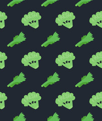 Bright seamless pattern, broccoli and celery in scandinavian style. Unique hand drawn background. Modern vector illustration.