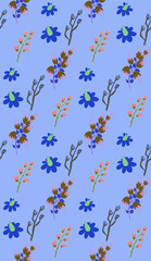 Seamless background image with bright and colored elements. Summer theme pattern with  natural colors and  herbs. Beautiful background.
