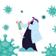 Female doctor wearing medical mask for covid19 with medicinal syringe