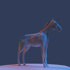 unicorn 3d low poly graphic illustration of wildlife animal that is isolated, colorful, background design geometric concept style icon mammal origami paper folded  triangle silhouette magic shape