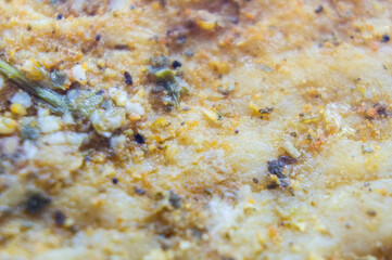 Baked pork meat close-up. Macro photography