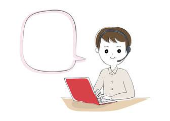 Young man operating laptop with telework