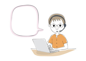 Young man operating laptop with telework