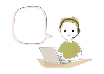 Young man operating laptop with telework