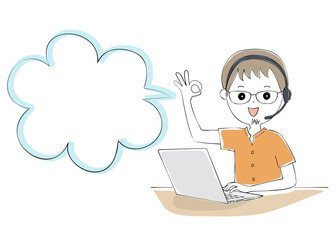 Young man operating laptop with telework