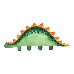 Watercolor Dinosaur Isolated on a White Background Hand Drawn Illustration. Good for kid's t-shirts, banner, card, logo, poster template.