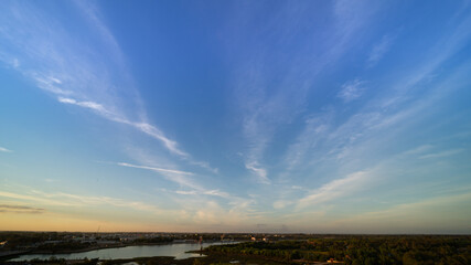 Colorful of clouds and blue sky with sun set for nature textured background