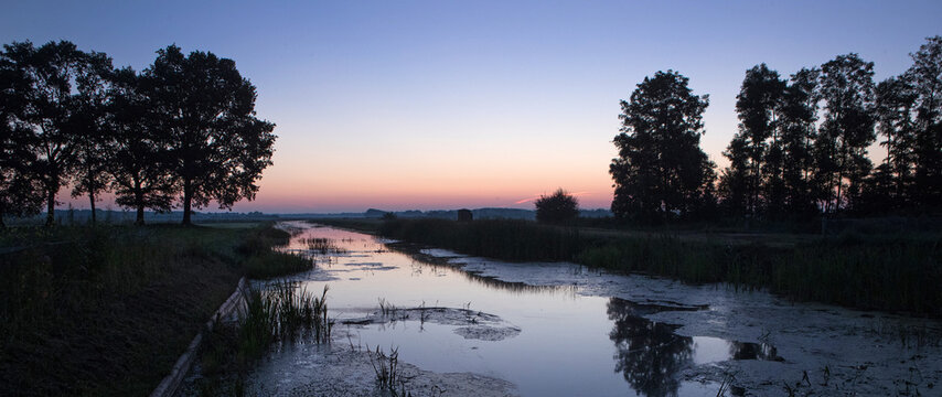Sunrise at Wapserveense Aa. River, Canal. Maatschappij van Weldadigheid Frederiksoord Drenthe Netherlands.