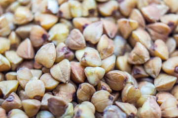 Buckwheat groats closeup. Macro photography