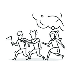 Children playing team game icon. Outline sign of group of kids playing steal the bacon game in team. Outdoor activity and holiday leisure concept. Thin line vector illustration.Editable stroke
