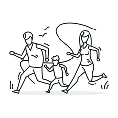 Fototapeta premium Family running icon. Thin line sign for family marathon. Parents and kid exercise outdoors. Mother, father and offspring activity concept. Healthy lifestyle. Linear vector illustration.Editable stroke