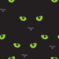 Seamless pattern with cat's eyes and noses on black. Vector. Animal art background.