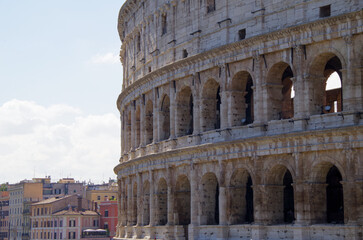 The Colosseum in Rome, Italy during summer sunny day. The world famous colosseum landmark in Rome.