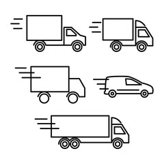 cars, delivery icons, set, line