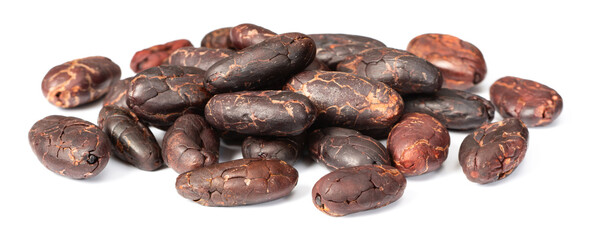 peeled cocoa beans isolated on white background