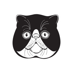 Exotic cat face. Hand-drawn vector illustration. Cat silhouette on white. Isolated element for design.