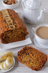 
Banana bread with chocolate drops and olive oil