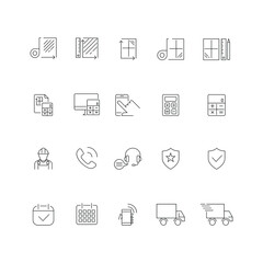 icons for the site production and installation of plastic windows, set, line