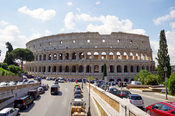 The Colosseum in Rome, Italy during summer sunny day. The world famous colosseum landmark in Rome.