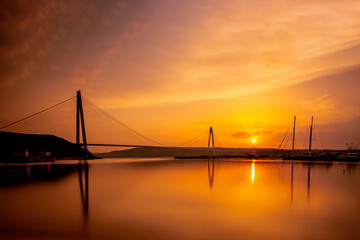 Fototapeta na wymiar Istanbul bosphorus, Yavuz Sultan Selim Bridge with sunset long exposure shot.