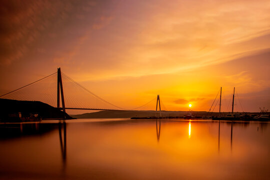 Istanbul bosphorus, Yavuz Sultan Selim Bridge with sunset long exposure shot.