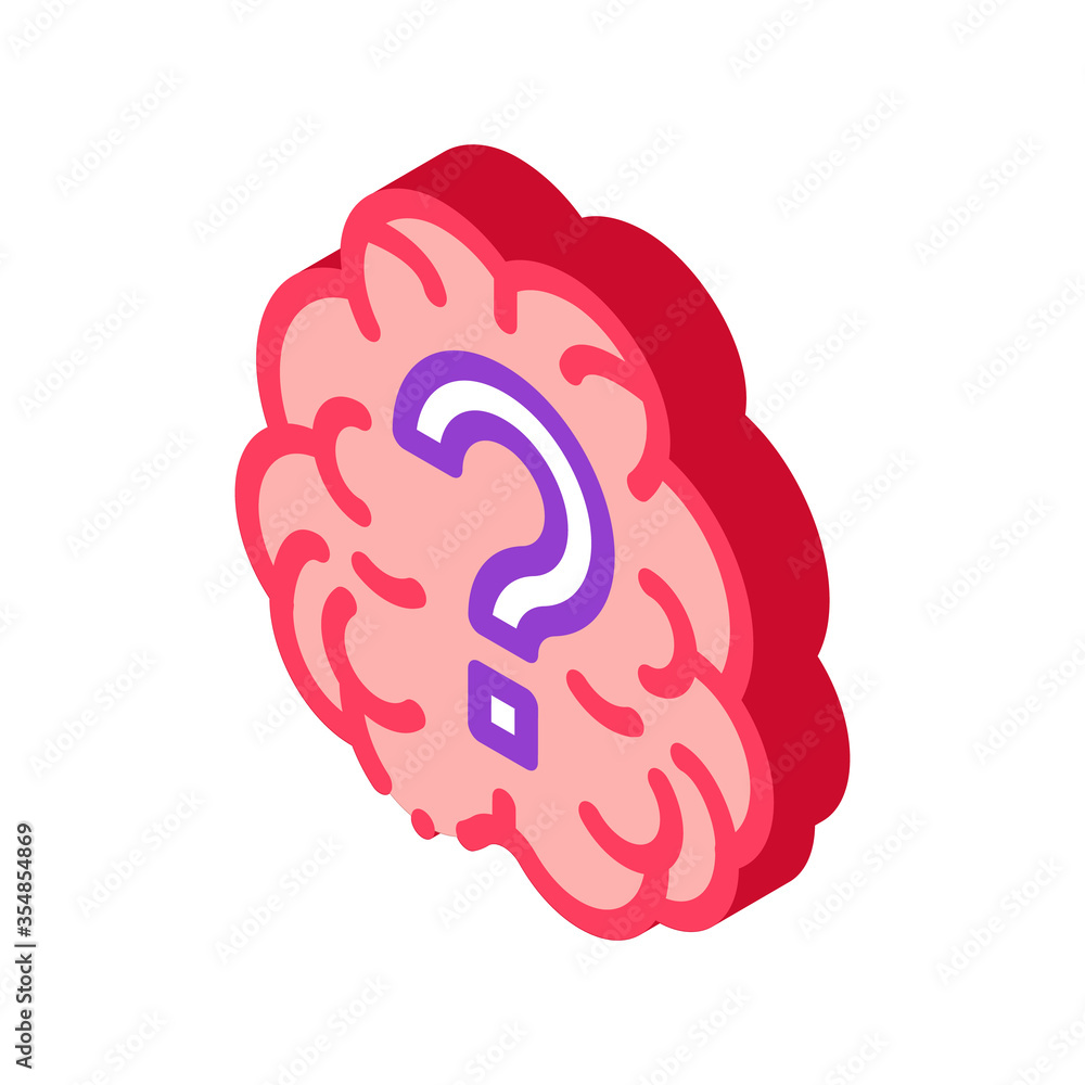 Poster brain and question mark icon vector. isometric brain and question mark sign. color isolated symbol i