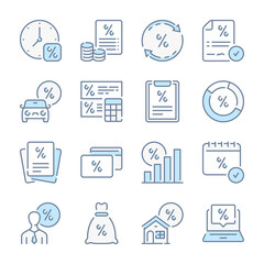 Loan and credit related blue line colored icons. Lending and investment icon set.