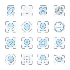 Face Identification and Recognition related blue line colored icons. Biometric Authentication icon set.