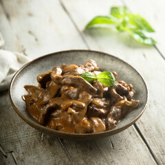 Traditional homemade goulash or beef Stroganoff
