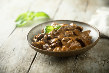 Traditional homemade goulash or beef Stroganoff