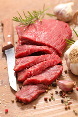 raw beef slices and spices