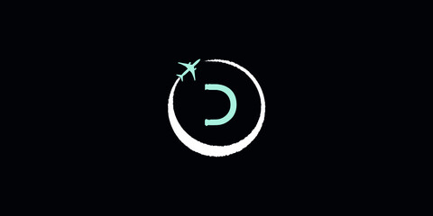 D letter Airplane travel logo design