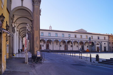 Fototapeta na wymiar Florence during the covid-19 emergency, Santissima Annunziata square, Italy