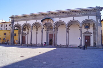 Obraz premium Florence during the covid-19 emergency, Santissima Annunziata church, Italy