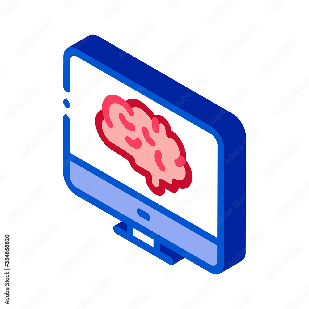 Poster brain on display icon vector. isometric brain on display sign. color isolated symbol illustration