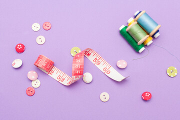 Sewing Supplies isolated on purple background