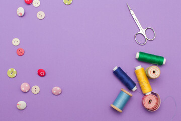 Sewing Supplies isolated on purple background