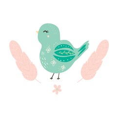 Cute blue bird cartoon.White background.Baby vector illustration.Cute illustration of woodland animals for children’s design, card, invitation, print on clothing