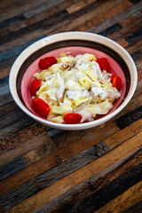 tasty Carbonara pasta on the table
