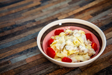 tasty Carbonara pasta on the table