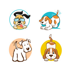 set of cartoon dogs as symbols or logos. vector illustration