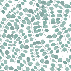Eucaliptus populus trendy branch and leaves green on light background seamless vector pattern.Abstract seamless pattern in vector design.