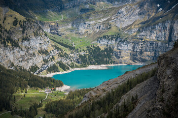 Blick von der Doldenhornhütte zum Oeschinensee, Kandersteg