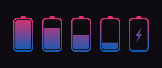 Gradient battery charge icon isolated on dark blue background. Vector.