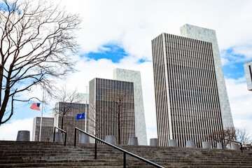 Empire State Plaza park panorama and government building in Albany, NY