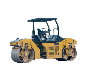 yellow road roller isolated on white background.