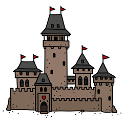 The vectorized hand drawing of an old stone castle