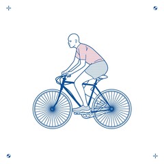 Black man rides a bicycle, athlete, two-wheeled adult cycling, silhouette, vector