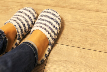 home striped slippers on woman legs