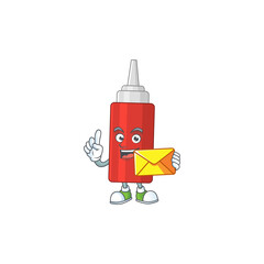 A cartoon picture of sauce bottle bring brown envelope